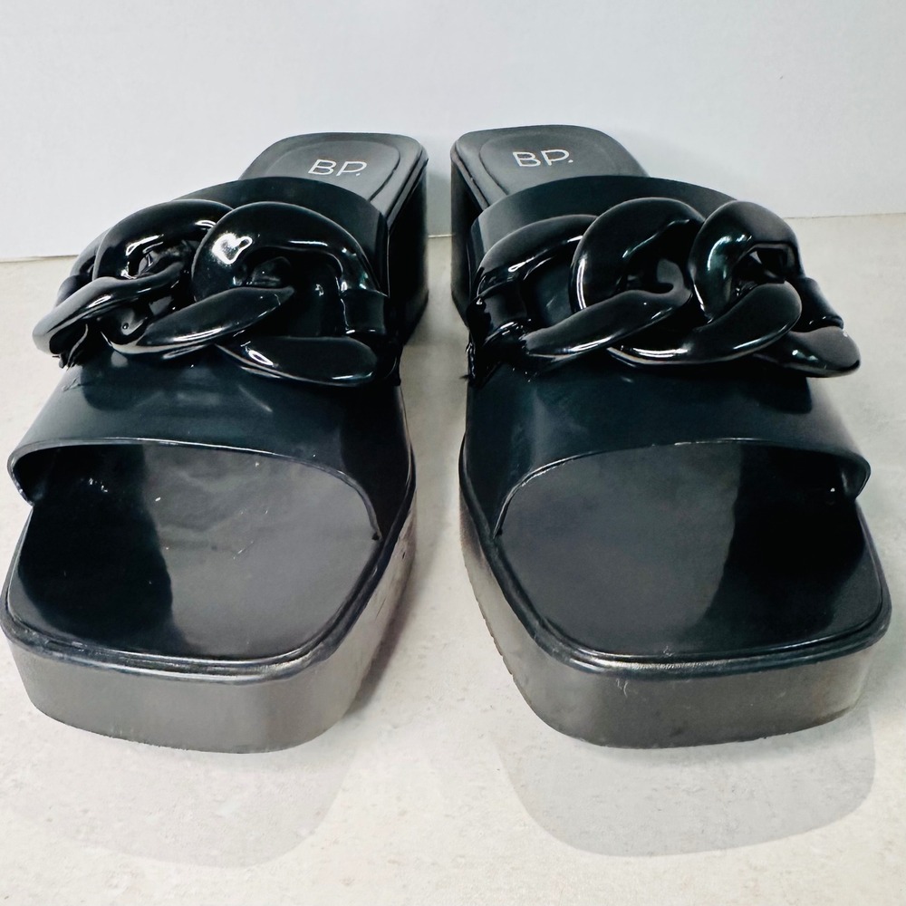 BP‎ Black Jelly Platform Slide Sandals Chain Link Block Heel Square Toe  9M - Picture 4 of 6